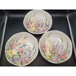 3 English Garden Bowls by Don Swanson for Tabletops Unlimited Floral Pattern Vtg